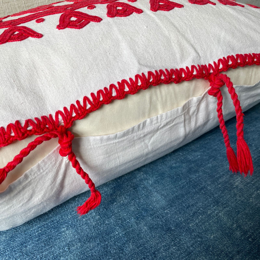 
                  
                    red embroidered folk art cushion irasos pillow hungarian folk art textile large couch cushion
                  
                