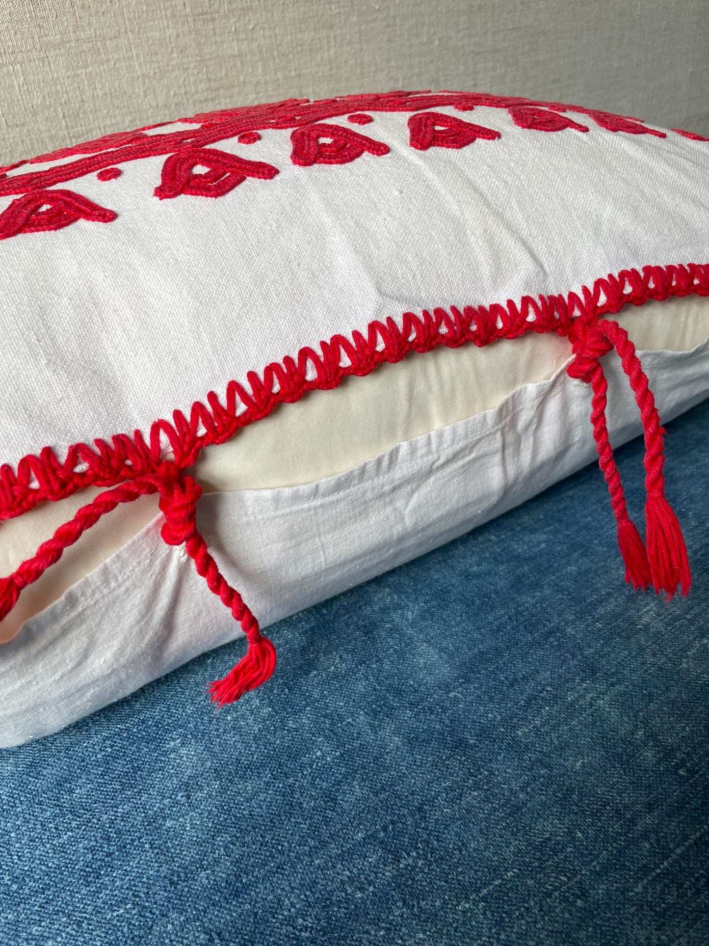 
                  
                    red embroidered folk art cushion irasos pillow hungarian folk art textile large couch cushion
                  
                