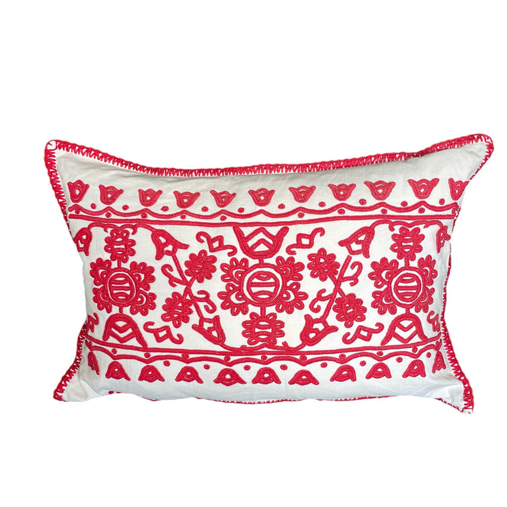 
                  
                    red embroidered folk art cushion irasos pillow hungarian folk art textile large couch cushion
                  
                