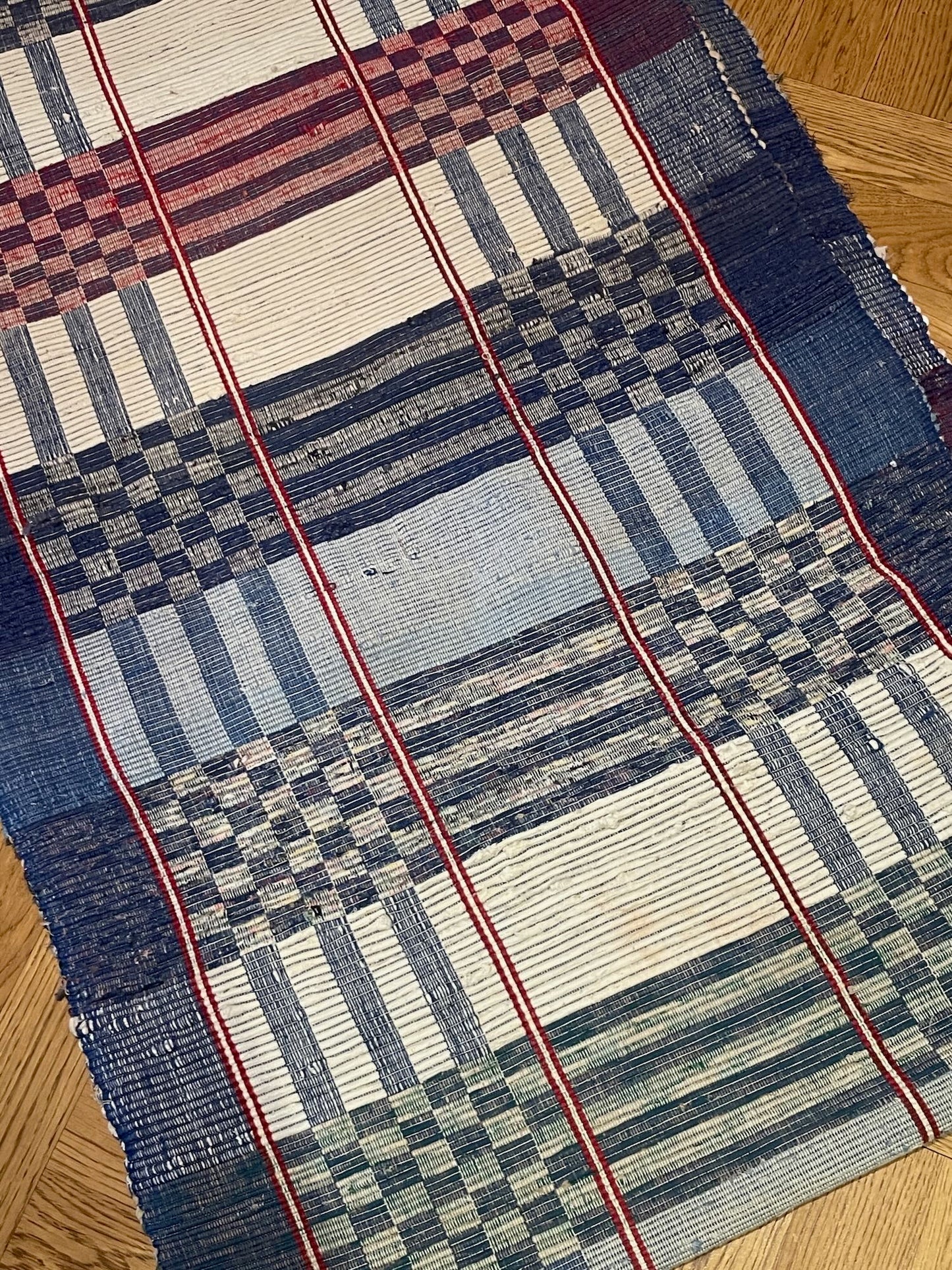 
                  
                    blue red white rips stair runner carpet 9.50 m long vintage hungarian floor runner hardwearing 
                  
                