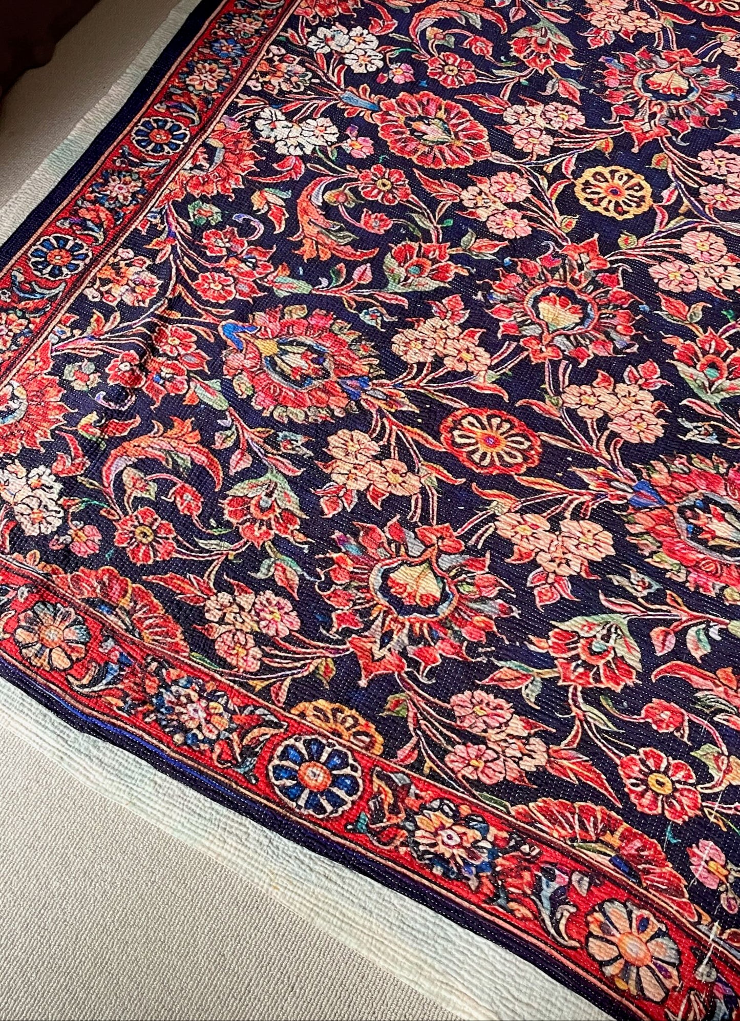
                  
                    persian carpet patterned kantha quilt dark red black rug like bedspread cotton washable single size
                  
                
