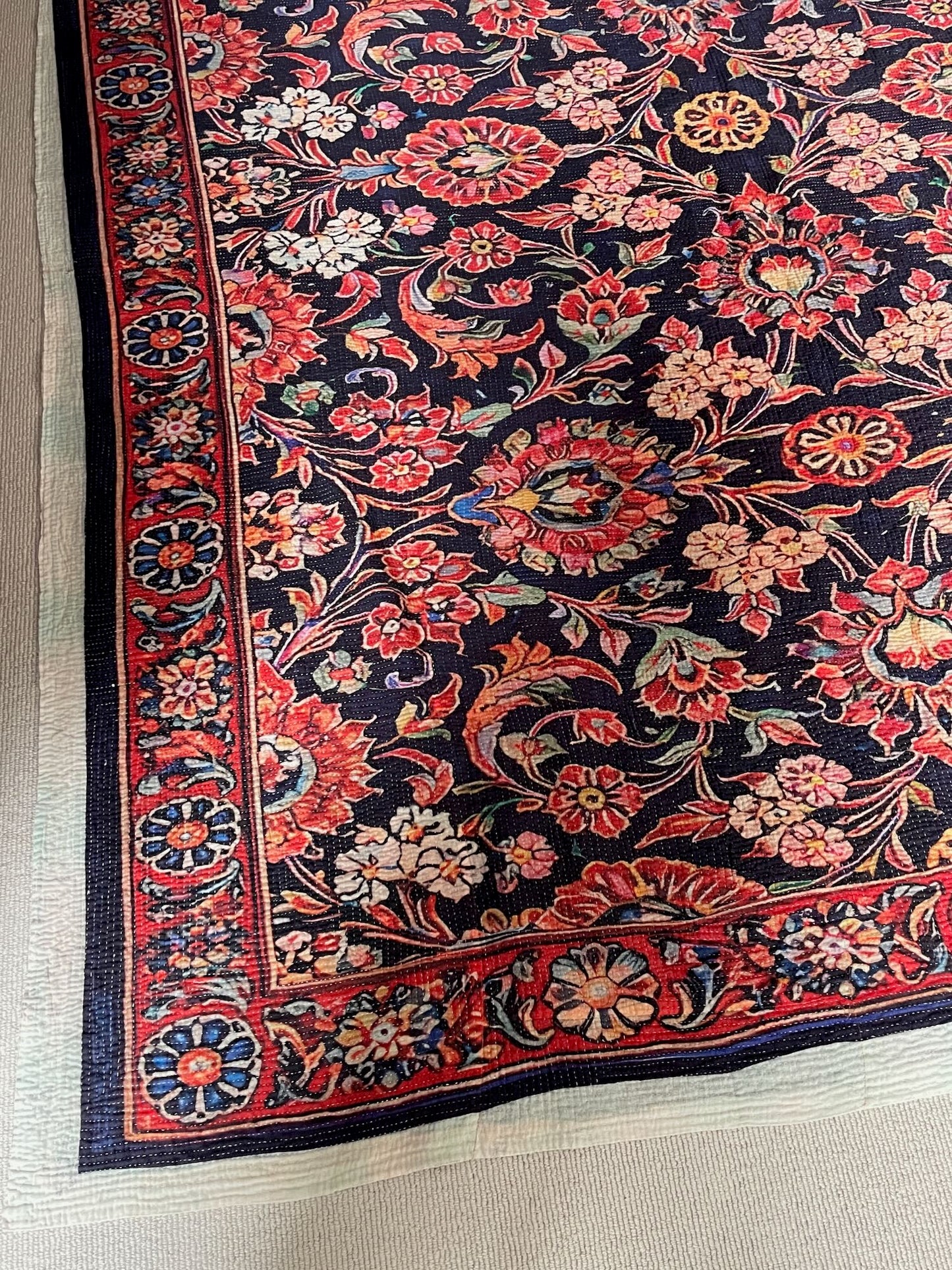 
                  
                    persian carpet patterned kantha quilt dark red black rug like bedspread cotton washable single size
                  
                