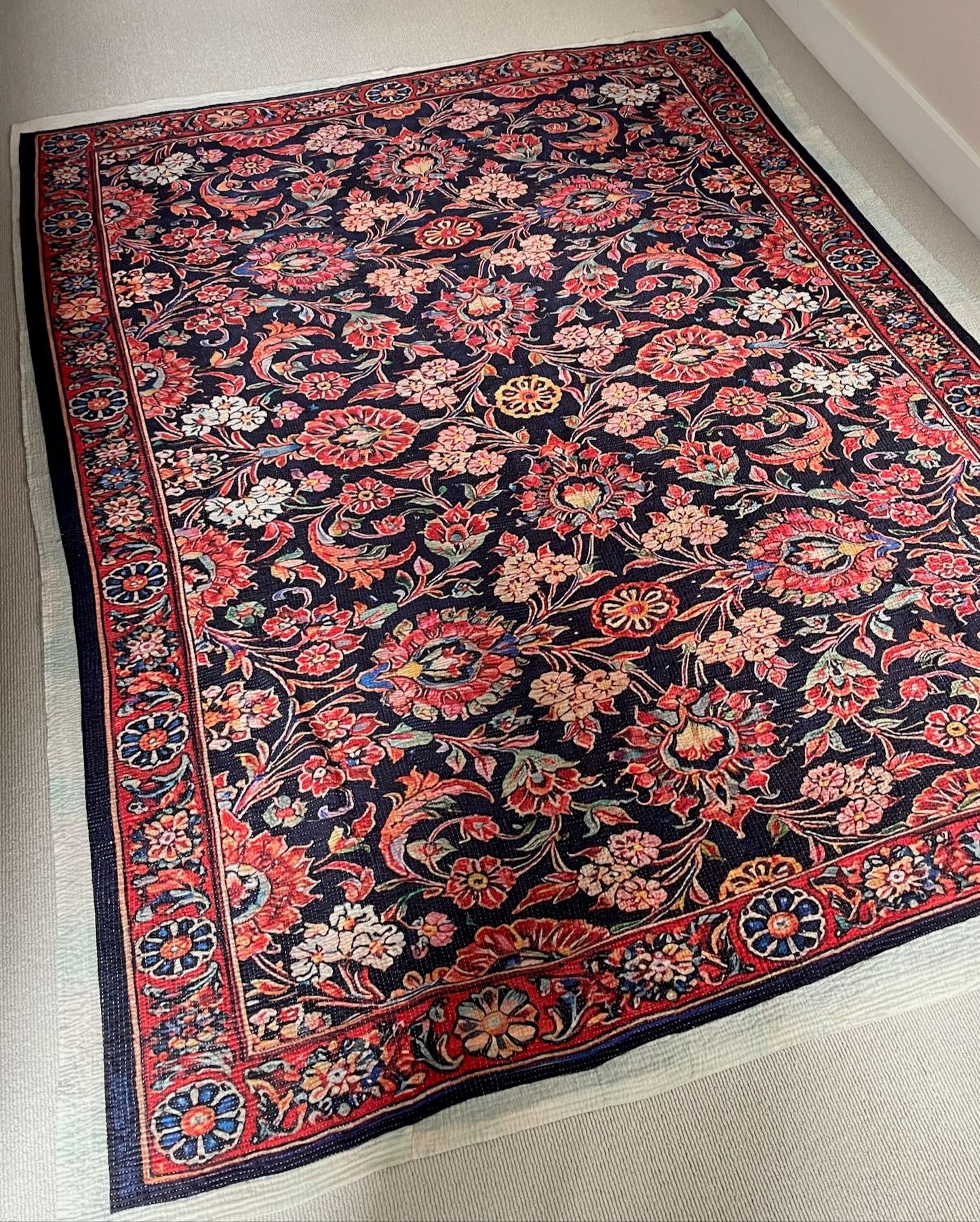 
                  
                    persian carpet patterned kantha quilt dark red black rug like bedspread cotton washable single size
                  
                