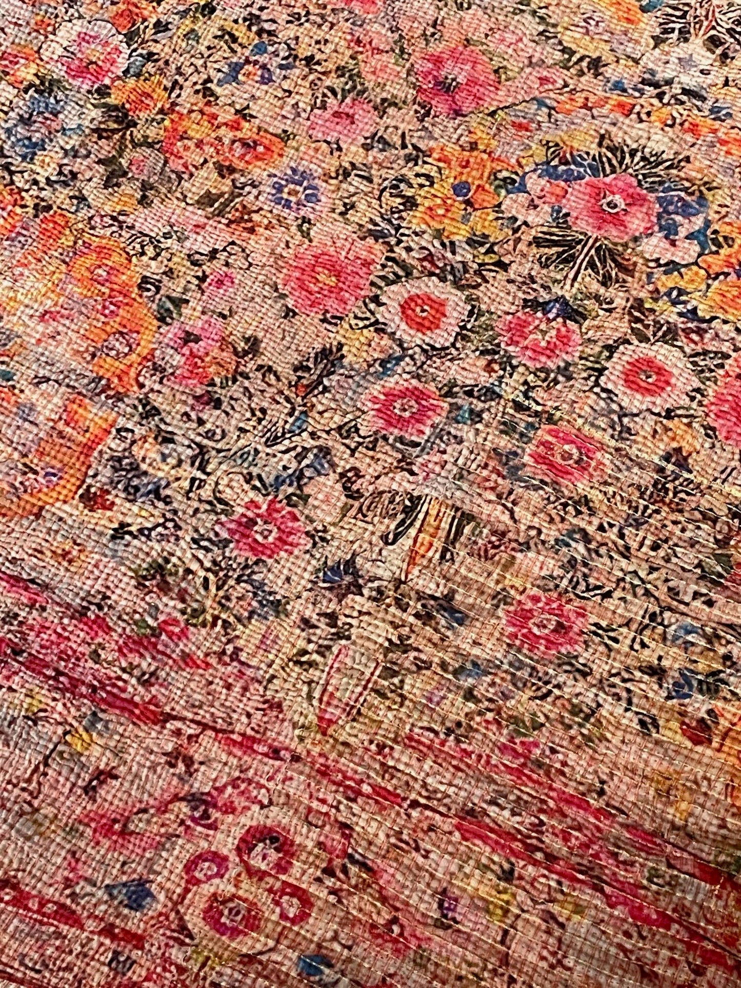 
                  
                    soft pink floral printed kantha quilt persian carpet design sofa throw single double size  washable
                  
                