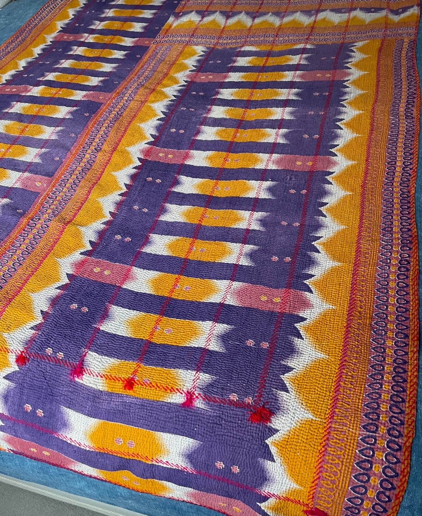 
                  
                    mossy green coral orange purple kantha bedspread cotton comforter single double washable quilt
                  
                