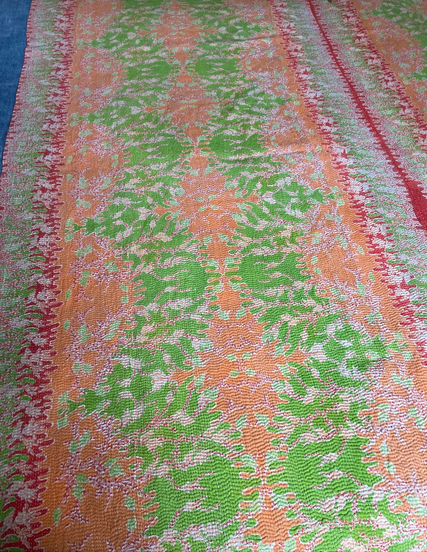 
                  
                    orange red green kantha quilt cotton single bedspread hand stitched machine washable uk sofa throw
                  
                