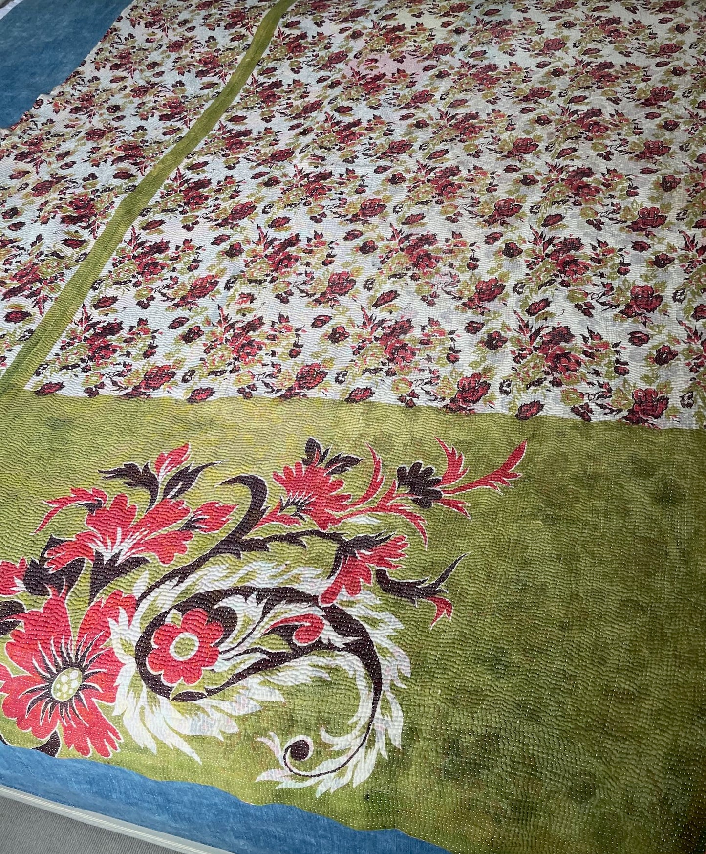 
                  
                    orange red green kantha quilt cotton single bedspread hand stitched machine washable uk sofa throw
                  
                