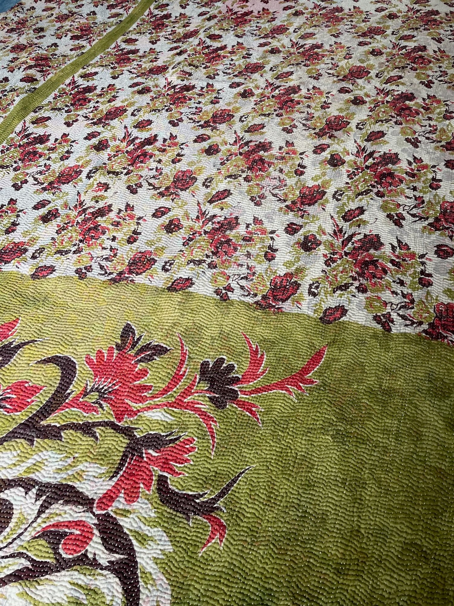 
                  
                    orange red green kantha quilt cotton single bedspread hand stitched machine washable uk sofa throw
                  
                