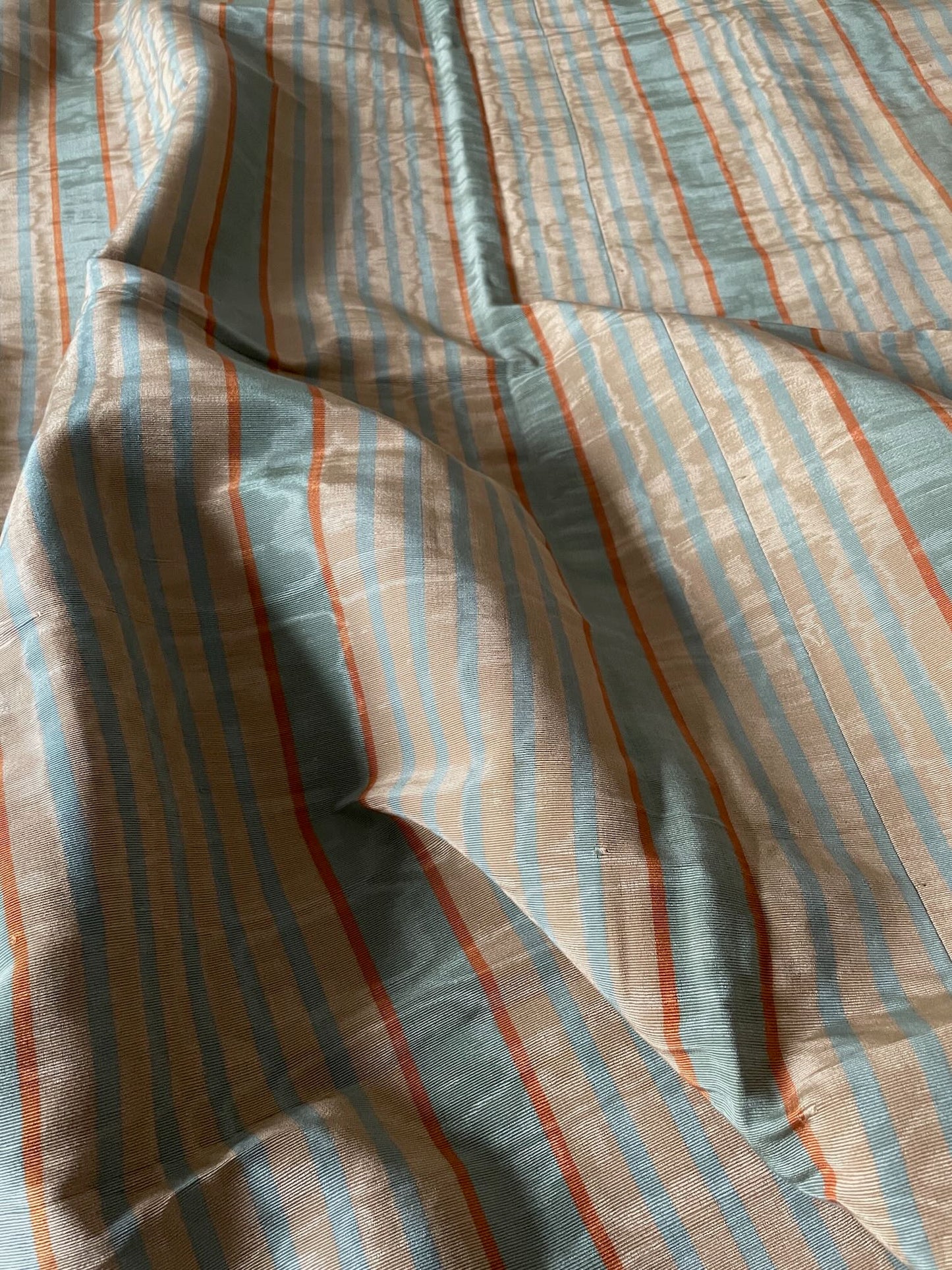 
                  
                    blue beige orange striped silk fabric moire panel sewing material for cushions,garments antique 
                  
                