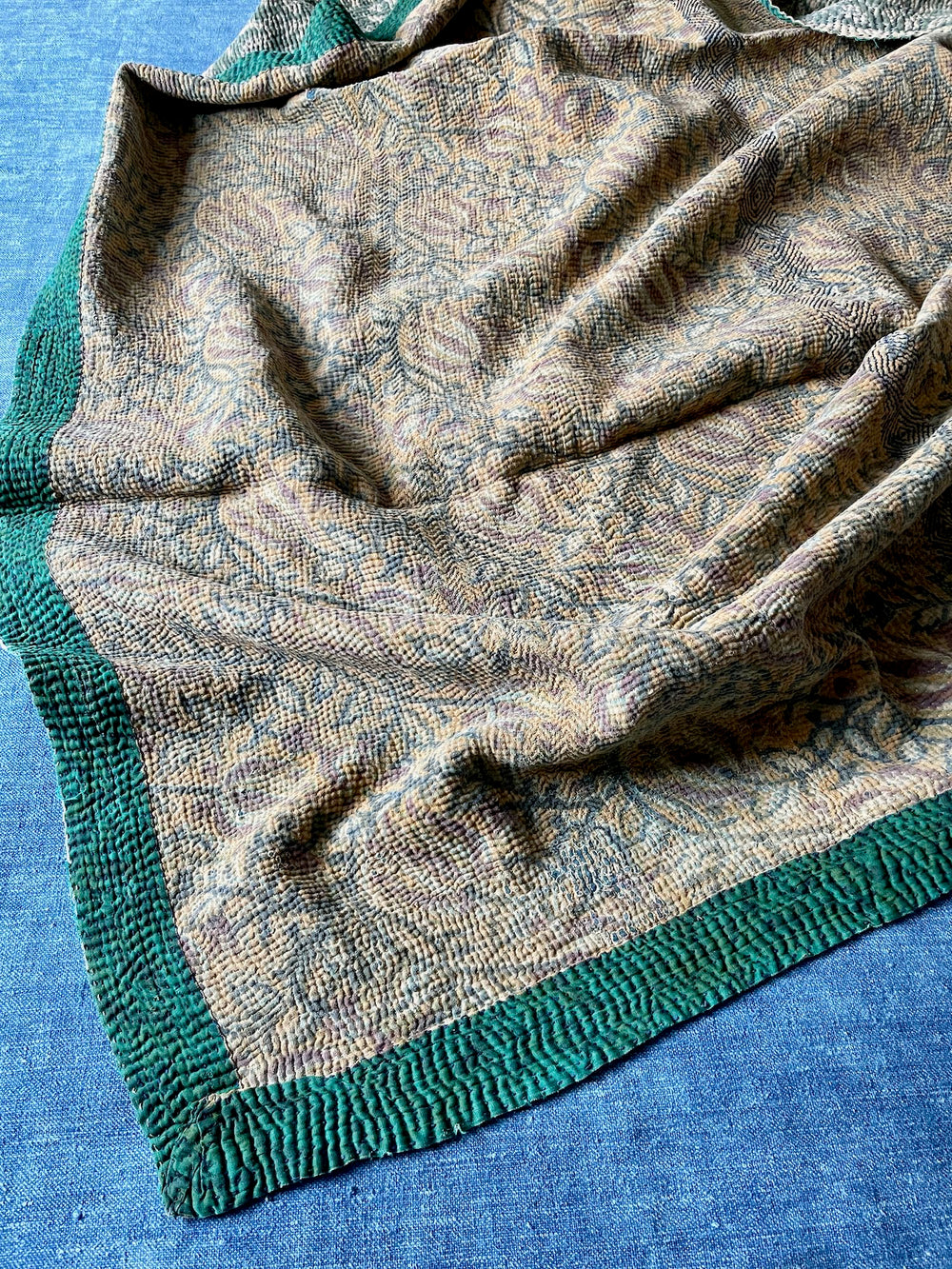 soft colours autumnal fall kantha quilt cotton comforter sofa throw washable handmade kantha