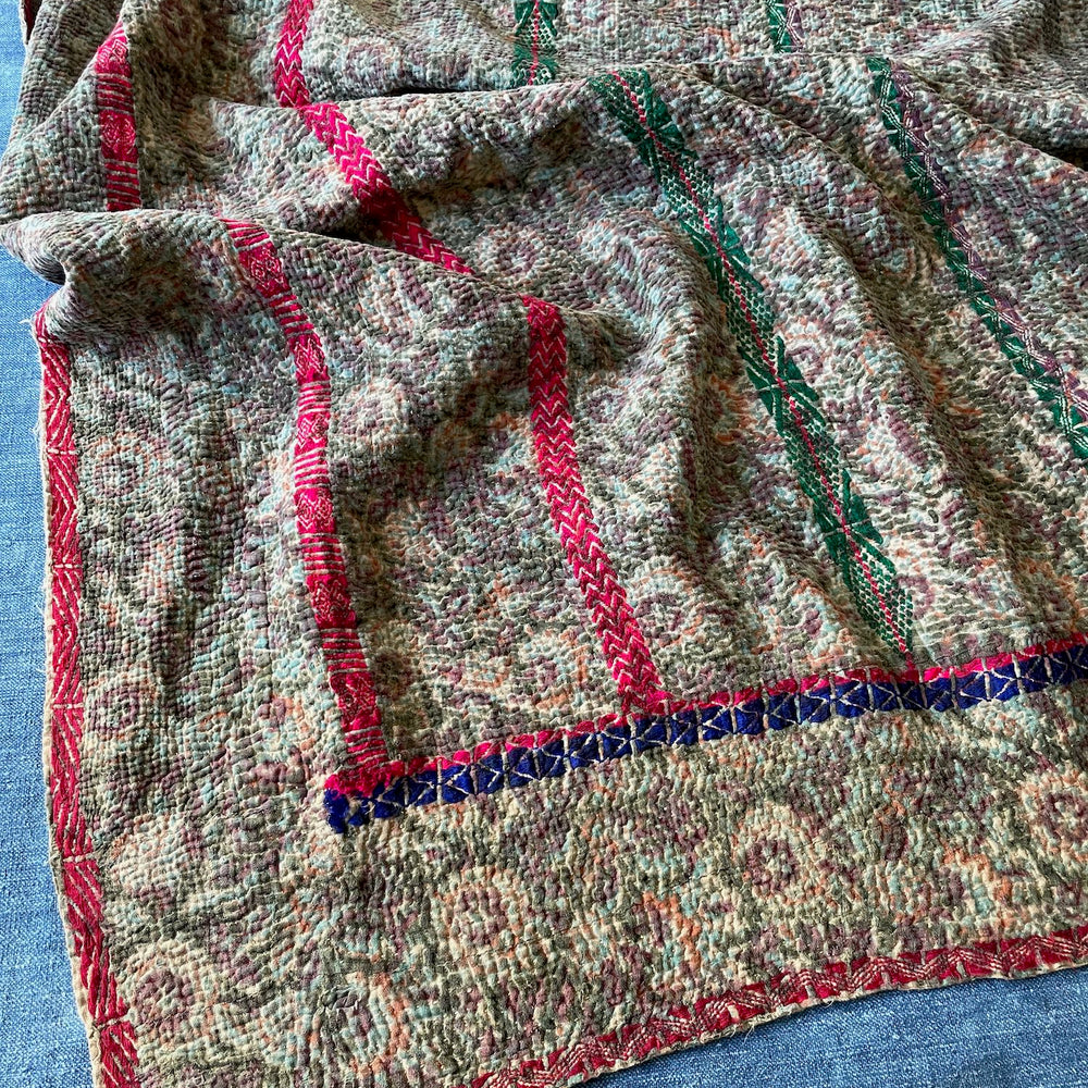 mellow colours autumnal sofa throw kantha embroidered quilt single bedspread double large bedcover