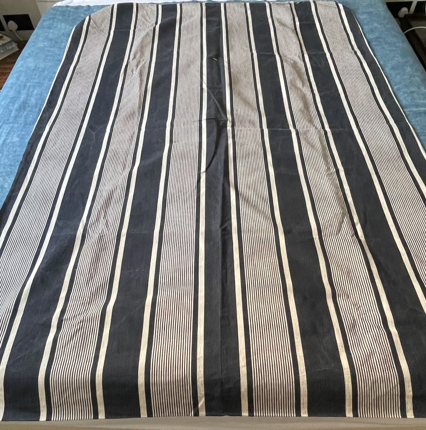 antique french mattress ticking cover navy blue and white stripe cotton hard wearing upholstery