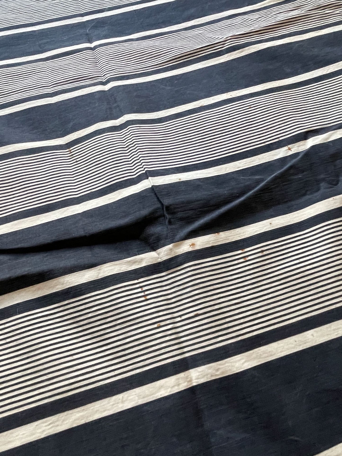 antique french mattress ticking cover navy blue and white stripe cotton hard wearing upholstery