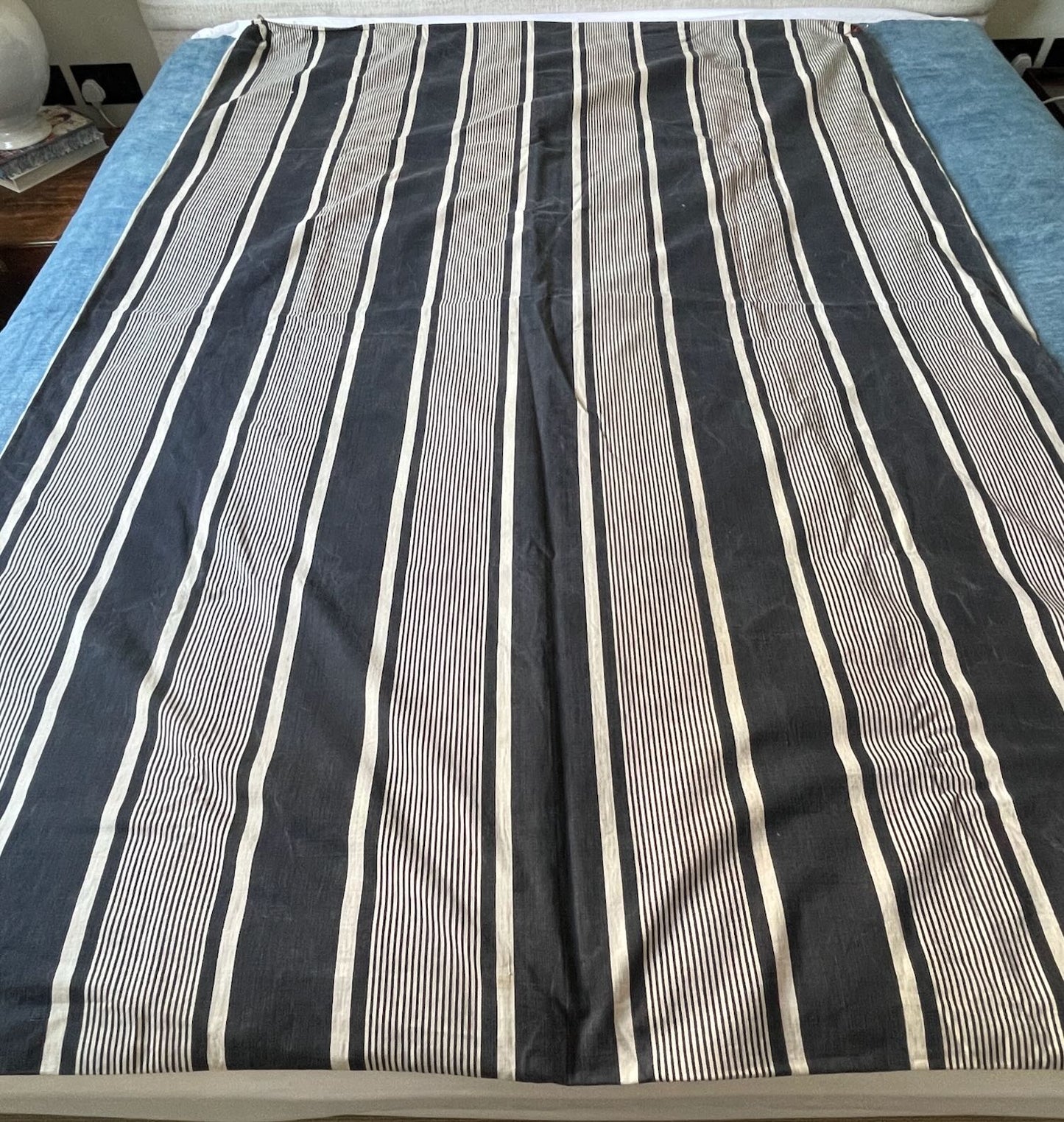 
                  
                    antique french mattress ticking cover navy blue and white stripe cotton hard wearing upholstery
                  
                