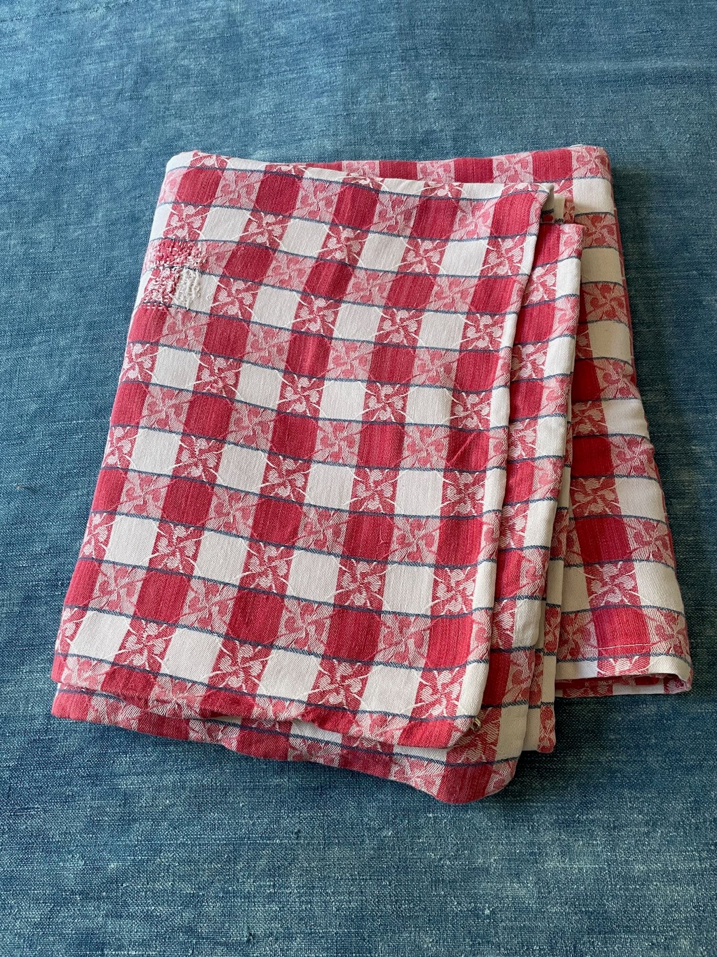 
                  
                    red white blue check alsace kelsch fabric cotton bedcover sewing fabric antique rustic material
                  
                