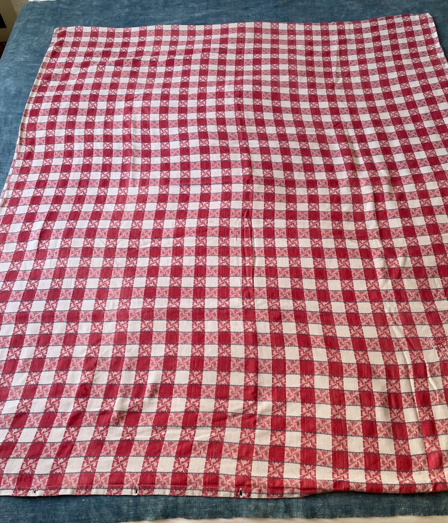 
                  
                    red white blue check alsace kelsch fabric cotton bedcover sewing fabric antique rustic material
                  
                