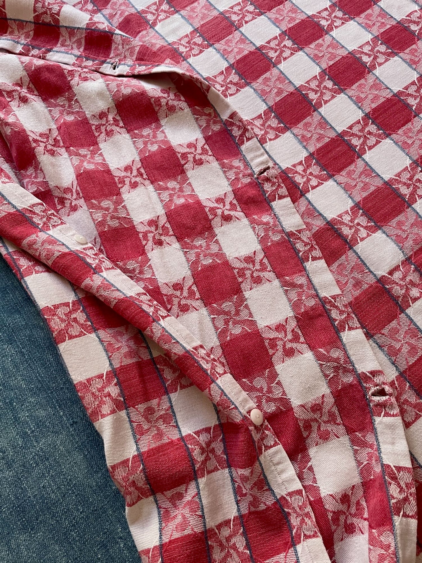 
                  
                    red white blue check alsace kelsch fabric cotton bedcover sewing fabric antique rustic material
                  
                
