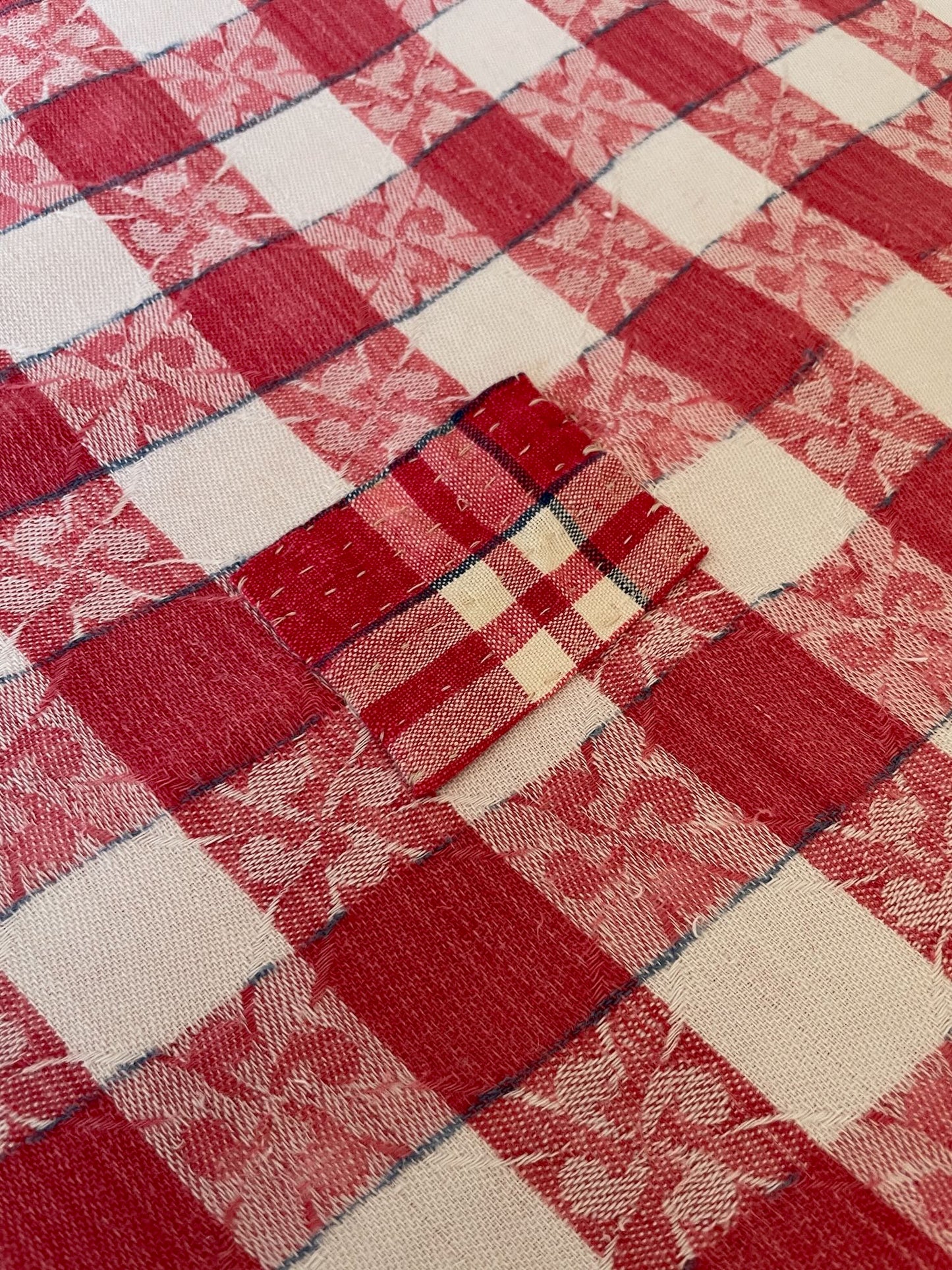 
                  
                    red white blue check alsace kelsch fabric cotton bedcover sewing fabric antique rustic material
                  
                