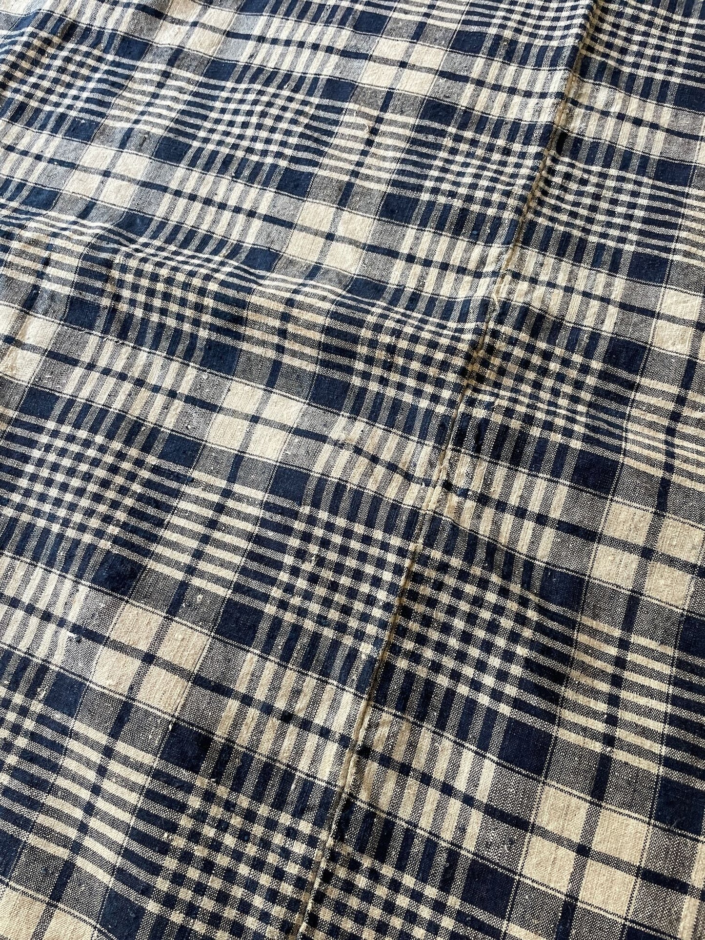 
                  
                    navy blue check plaid bedcover in alsace kelsch fabric rustic linen sewing material antique french 
                  
                