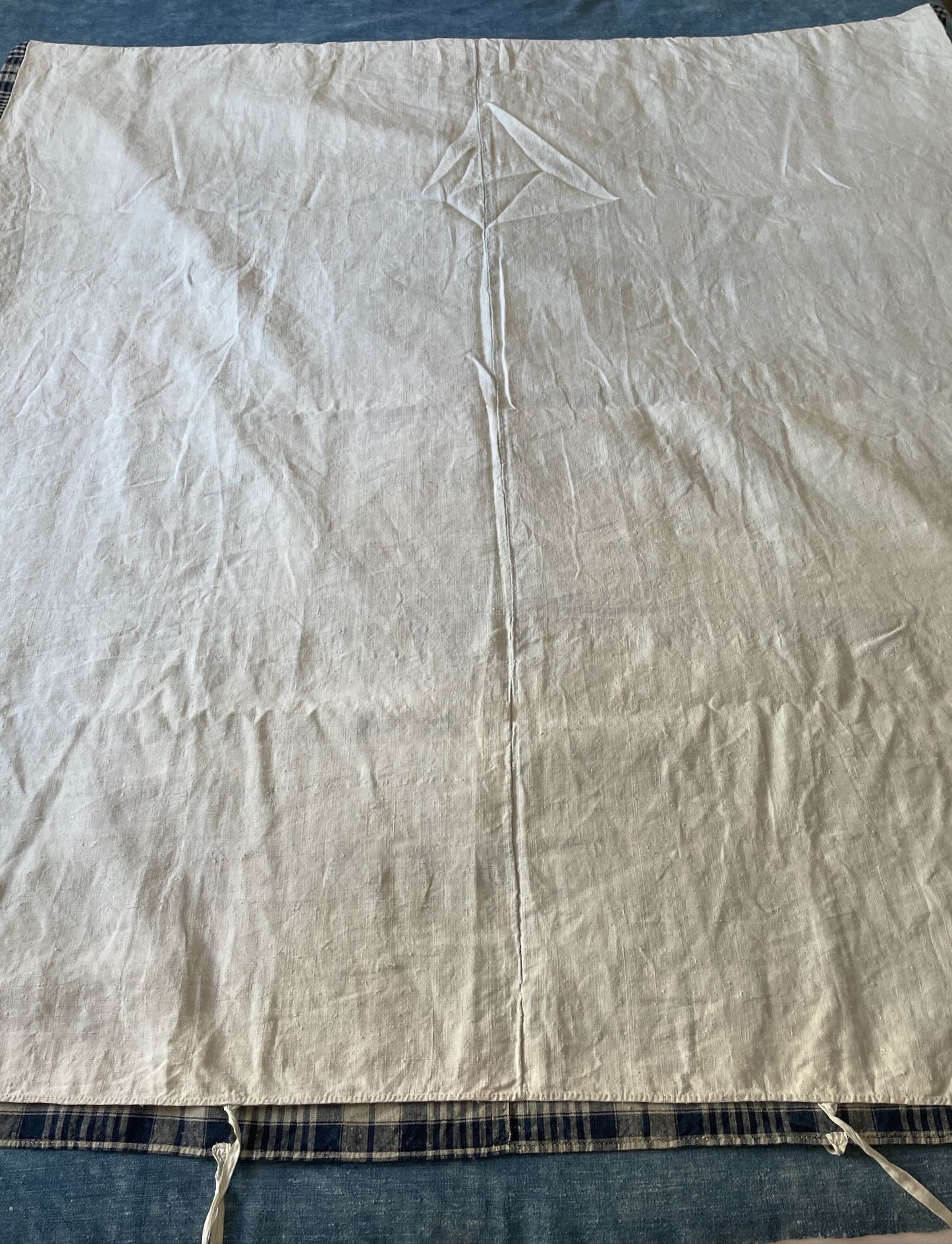 
                  
                    navy blue check plaid bedcover in alsace kelsch fabric rustic linen sewing material antique french 
                  
                