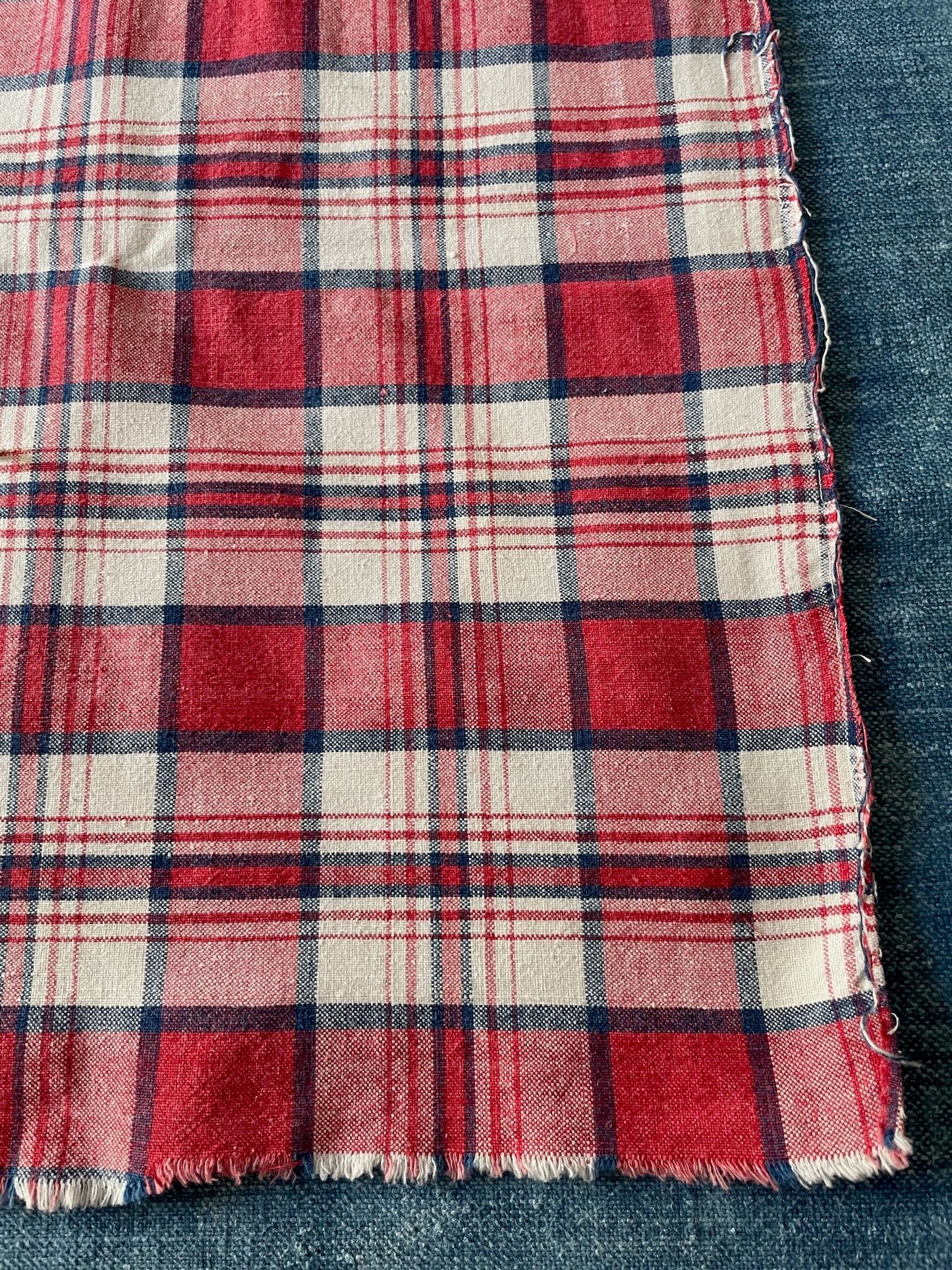 
                  
                    check plaid red white blue sewing fabric linen cotton blend for cushions, projects alsace kelsch
                  
                