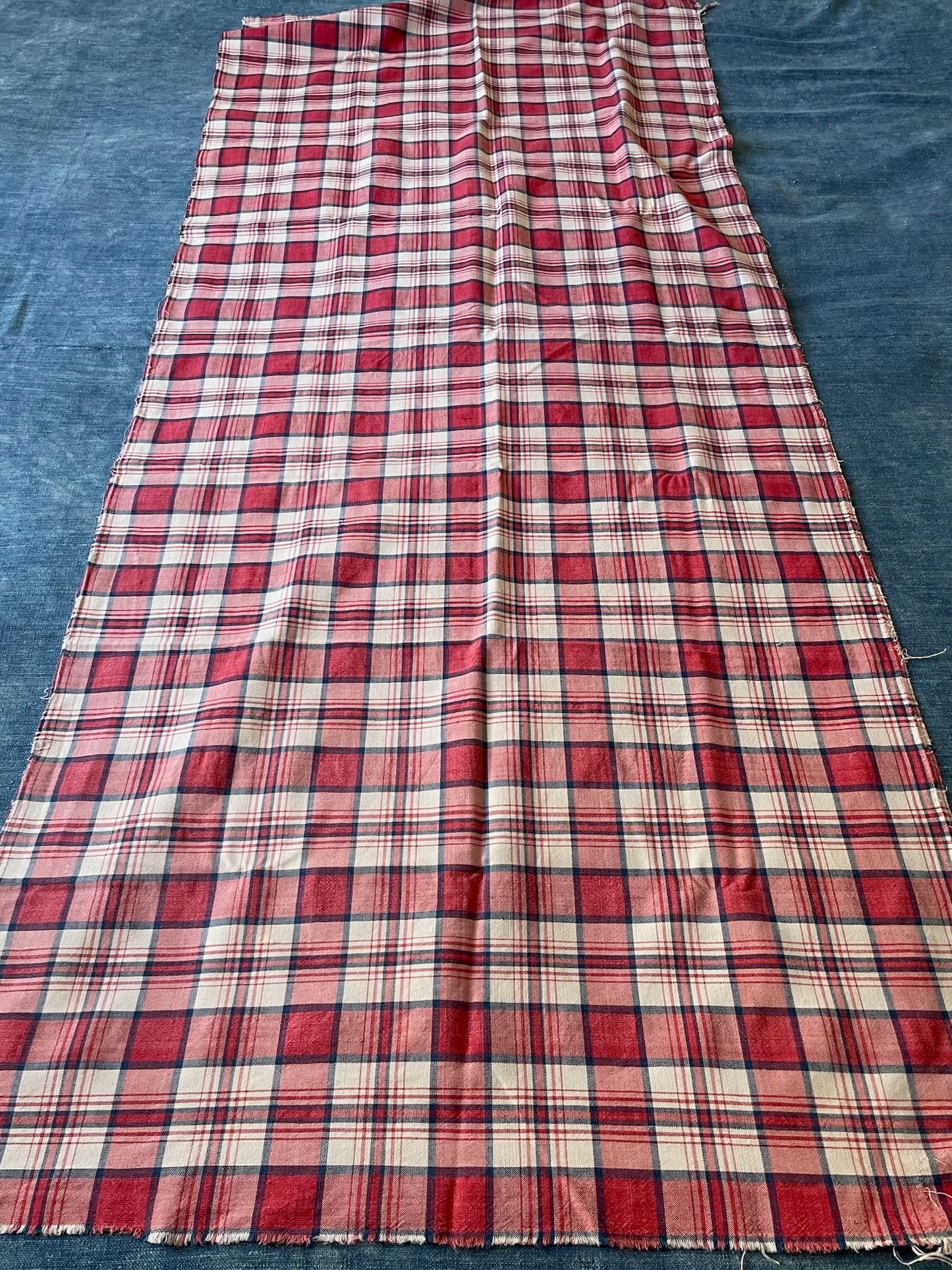 
                  
                    check plaid red white blue sewing fabric linen cotton blend for cushions, projects alsace kelsch
                  
                