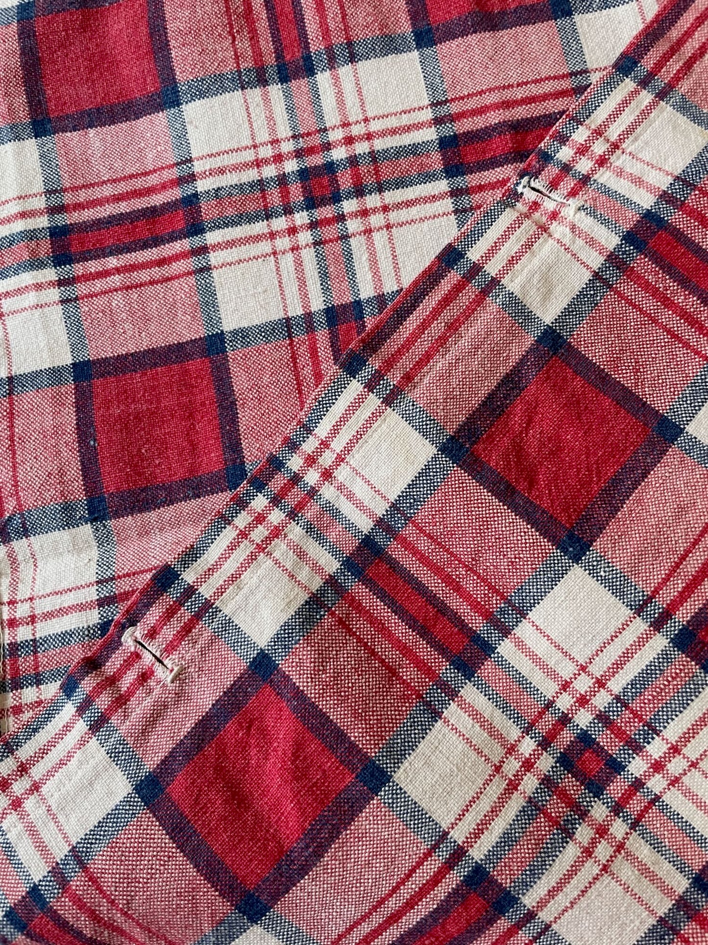 
                  
                    check plaid red white blue sewing fabric linen cotton blend for cushions, projects alsace kelsch
                  
                