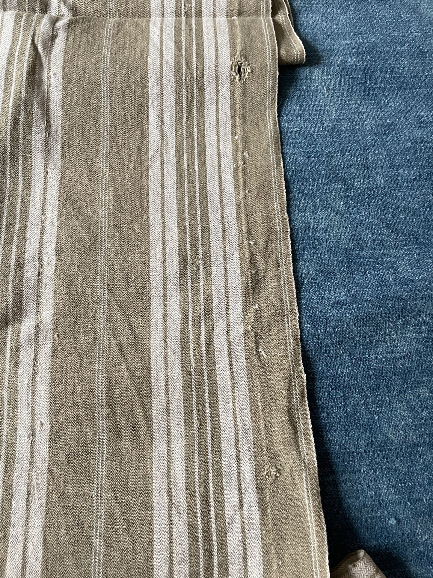 striped fabric remnant toile de matelas grey upholstery cushion material vintage french textiles