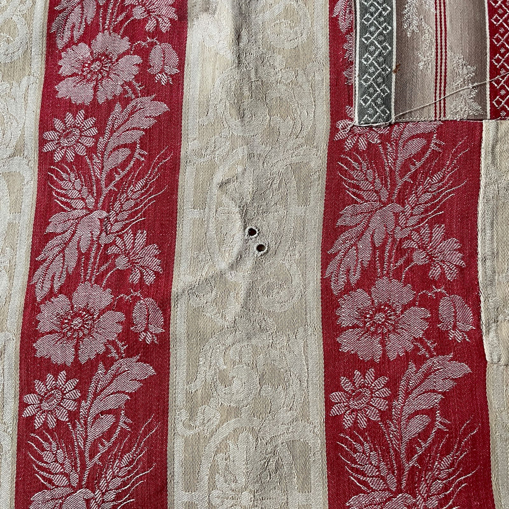 
                  
                    red cream toile de matelas damasse large striped fabric remnant coton antique french textiles
                  
                