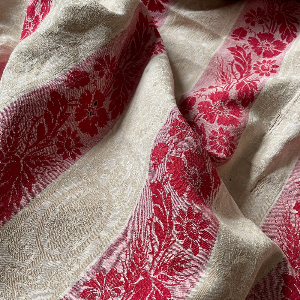 
                  
                    red cream toile de matelas damasse large striped fabric remnant coton antique french textiles
                  
                