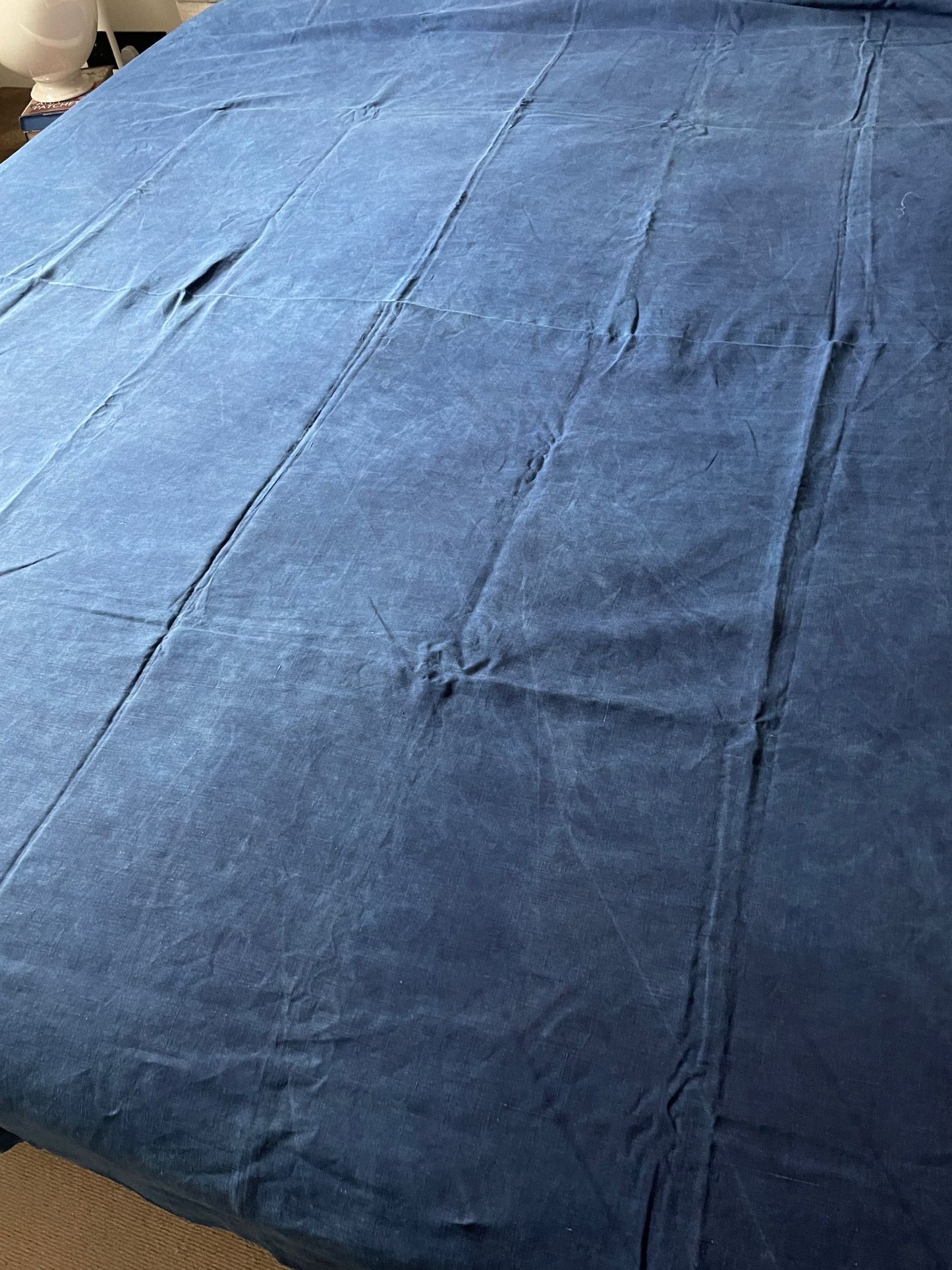 antique french indigo blue linen sheet fabric cushion material tablecloth navy blue wasshable