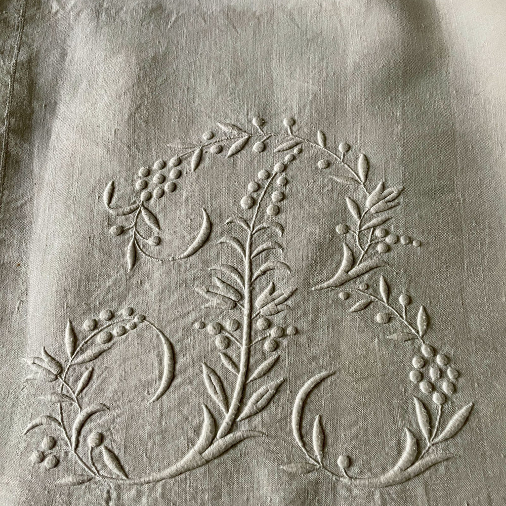 
                  
                    antique french linen sheet large flat sheet monogrammed AB beautiful embroidery bedspread
                  
                