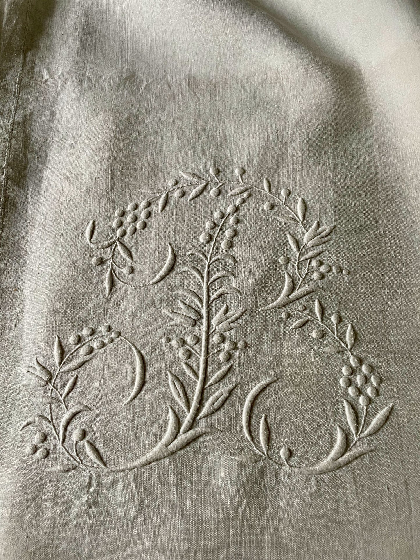 
                  
                    antique french linen sheet large flat sheet monogrammed AB beautiful embroidery bedspread
                  
                