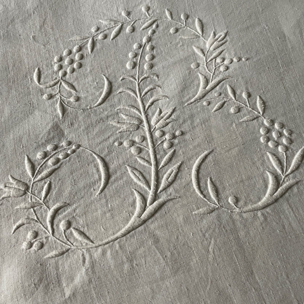 
                  
                    antique french linen sheet large flat sheet monogrammed AB beautiful embroidery bedspread
                  
                