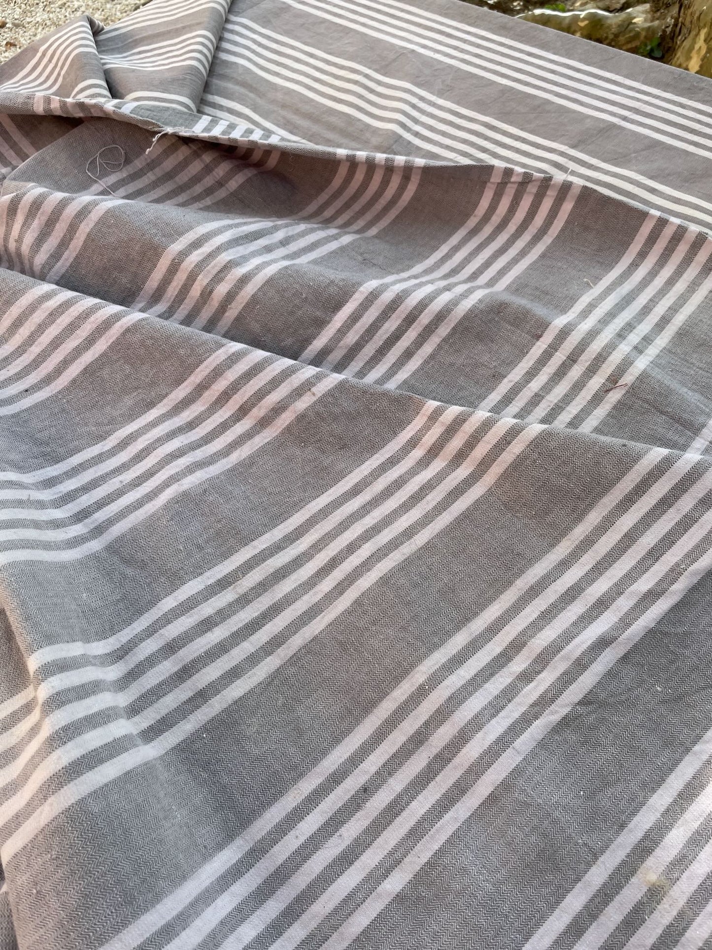 
                  
                    antique french ticking striped fabric cotton grey white toile de matelas 4 metres upholstery fabric
                  
                