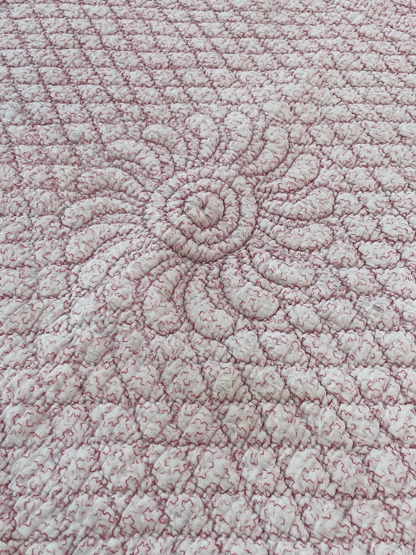 
                  
                    pale pink hand stitched french quilt floral pattern blue on reverse small bedcover warm comforter
                  
                