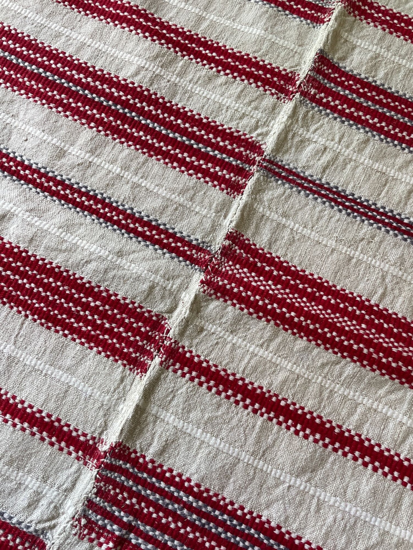 
                  
                    red white cream blue stripe woven textile east european upholstery fabric sewing material washable
                  
                