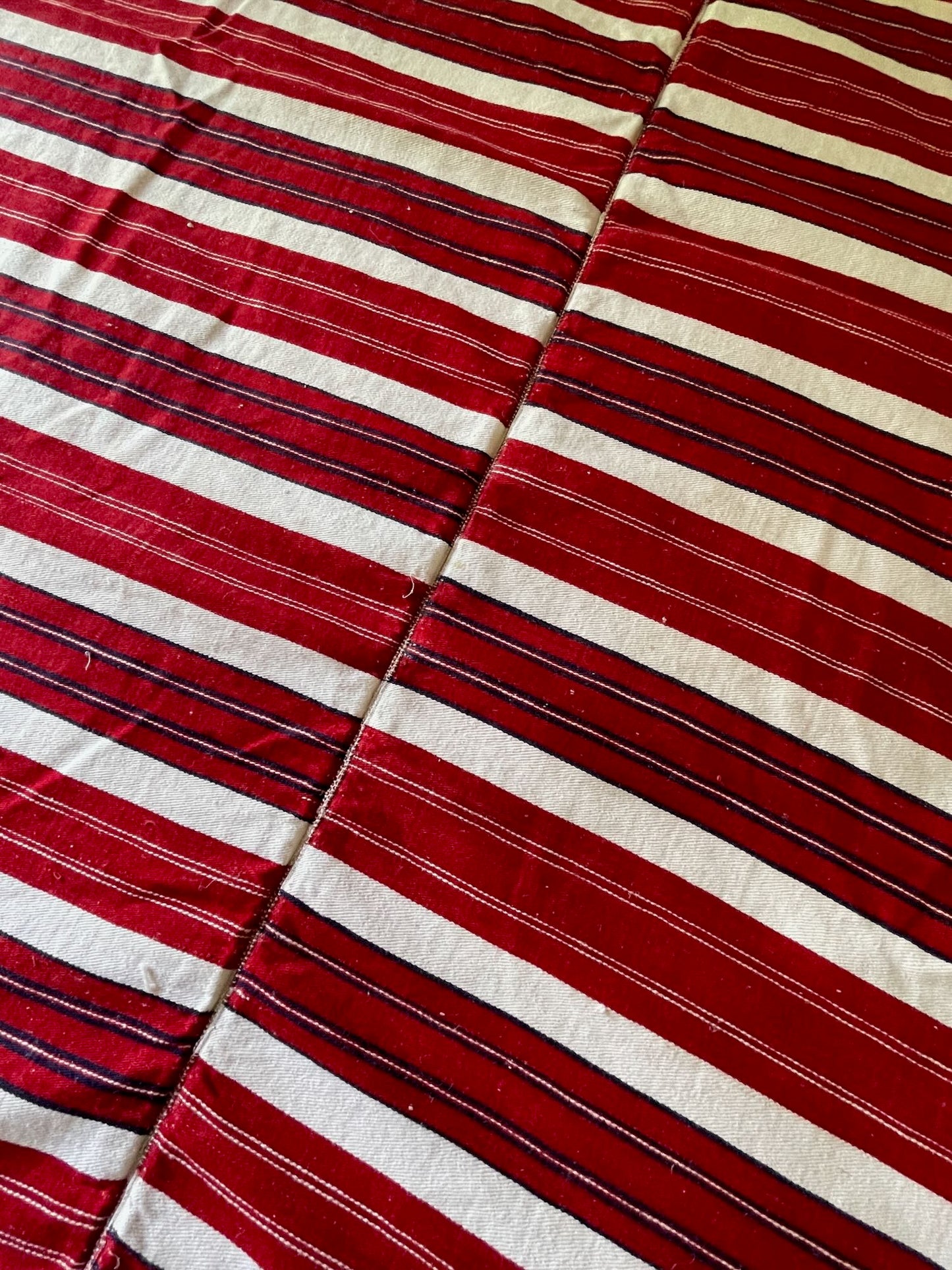 
                  
                    red white blue stripe upholstery material east europe folk textile for sewing projects hard wearing 
                  
                