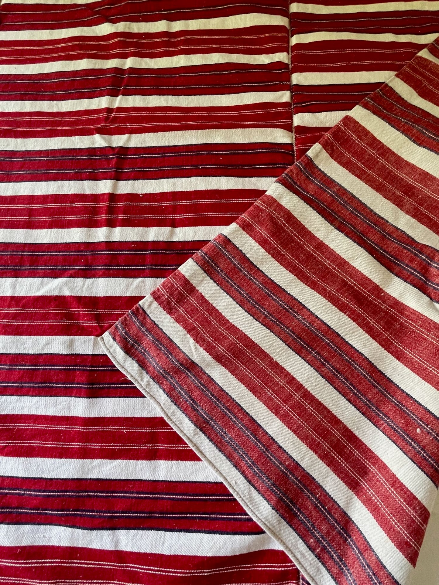 
                  
                    red white blue stripe upholstery material east europe folk textile for sewing projects hard wearing 
                  
                
