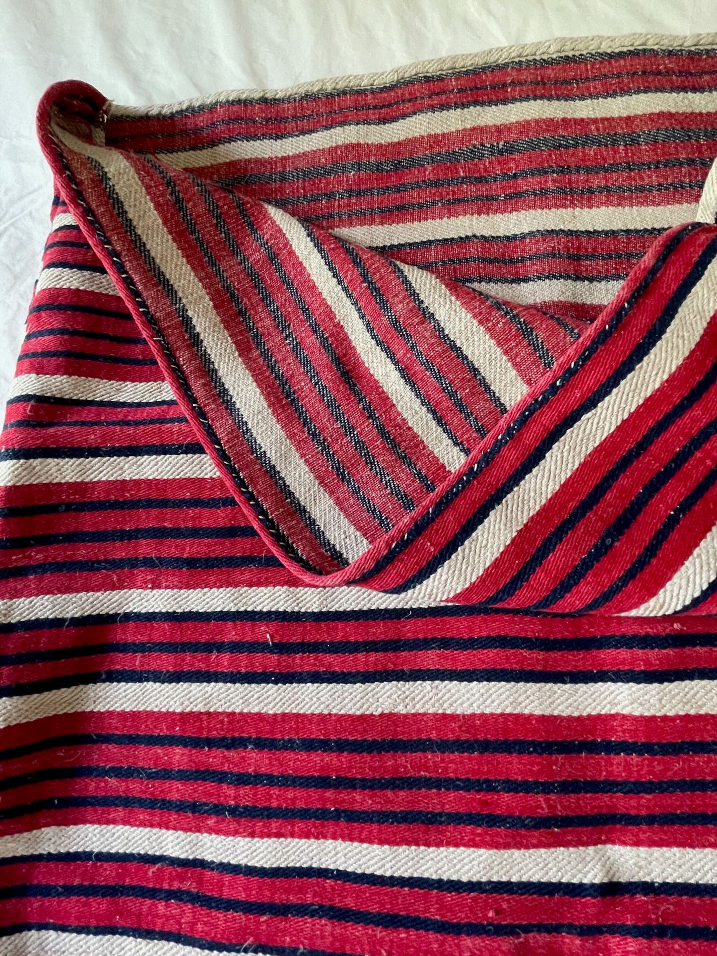 
                  
                    red white blue striped cotton pillow cover east europe textile upholstery fabric vintage hardwearing
                  
                
