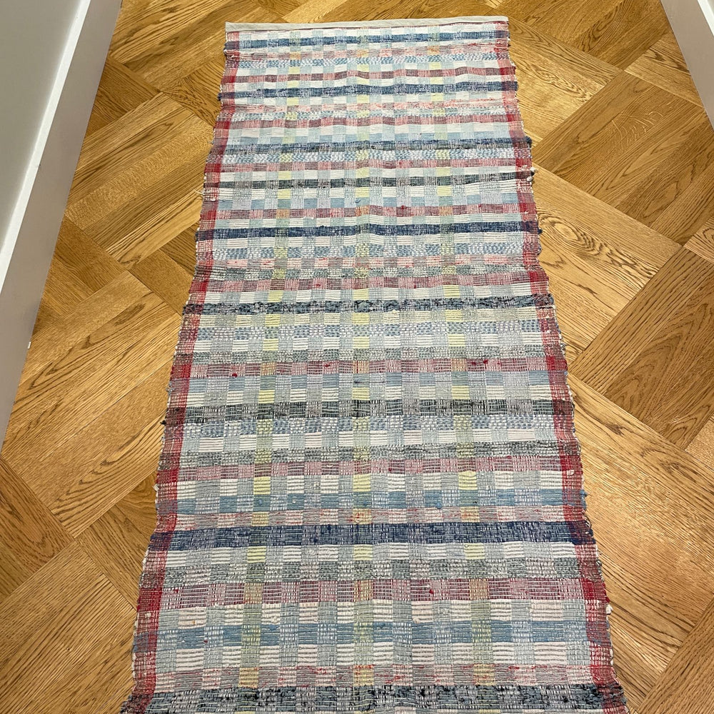 cotton rug vintage hungarian floor runner trasmatta red blue grey check mat kitchen carpet washable