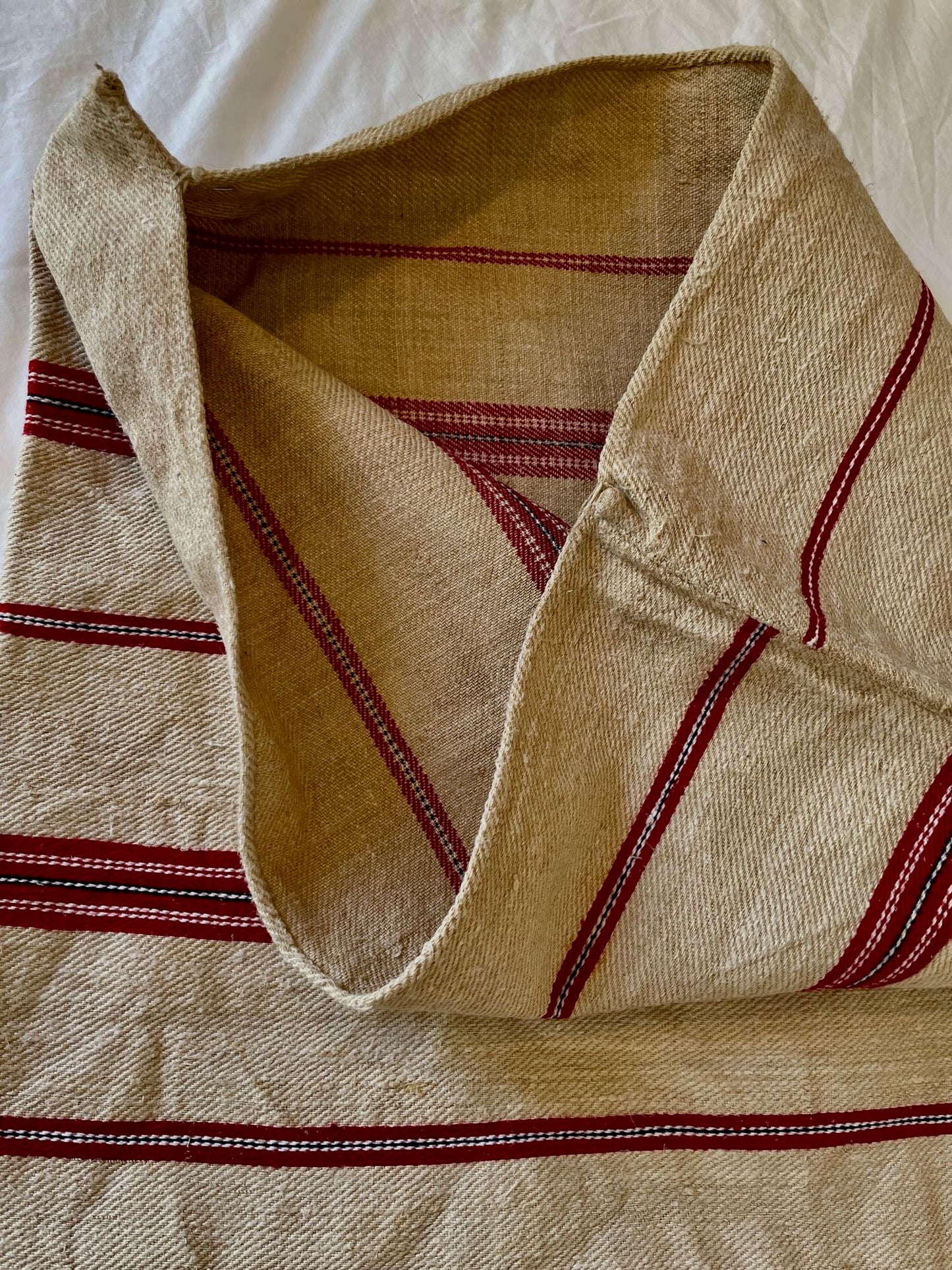 
                  
                    red blue beige striped burlap pillow cover for upholstery cushions rustic east european textile
                  
                