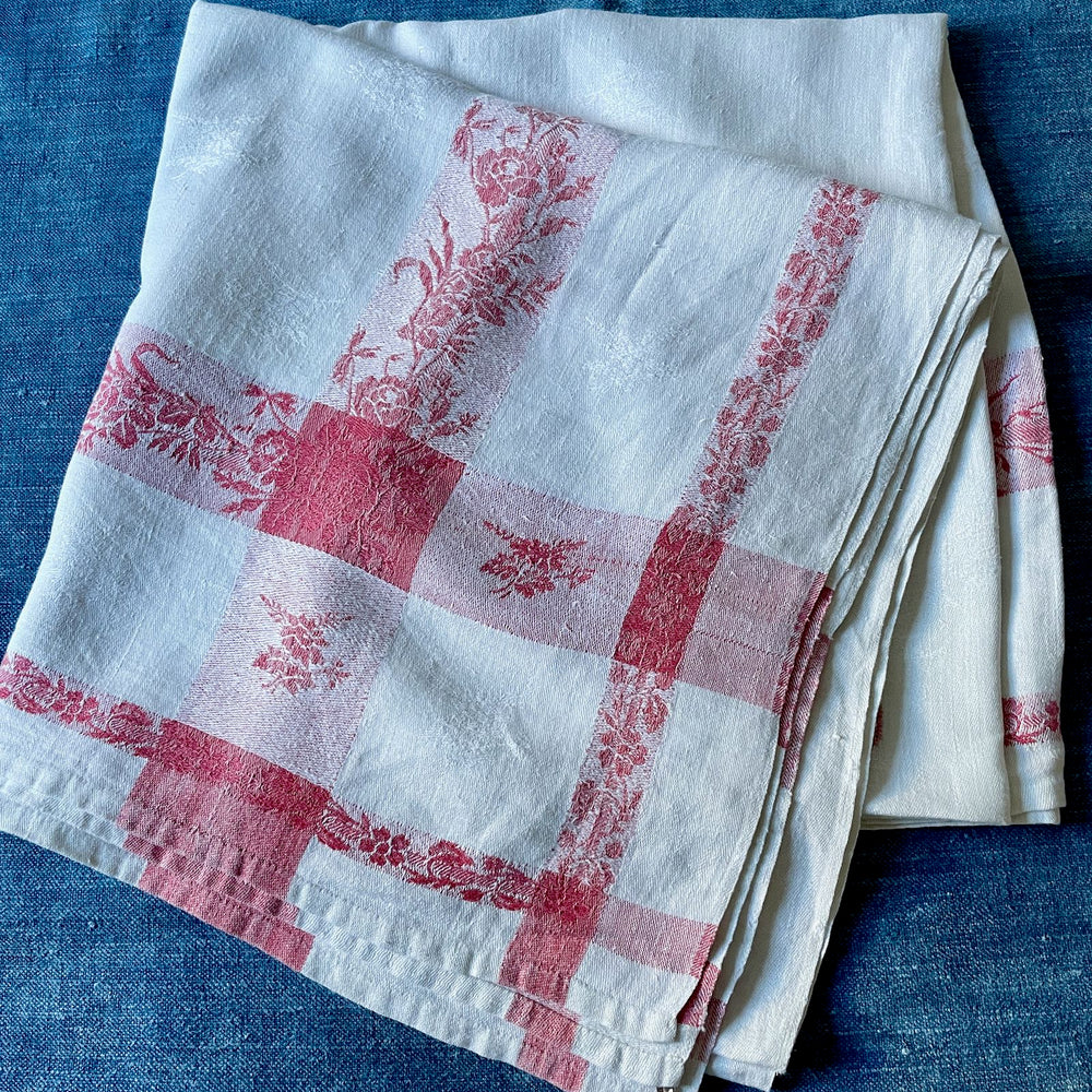 white red damask french tablecloth christmas table linen square cotton vintage tablescape cloth