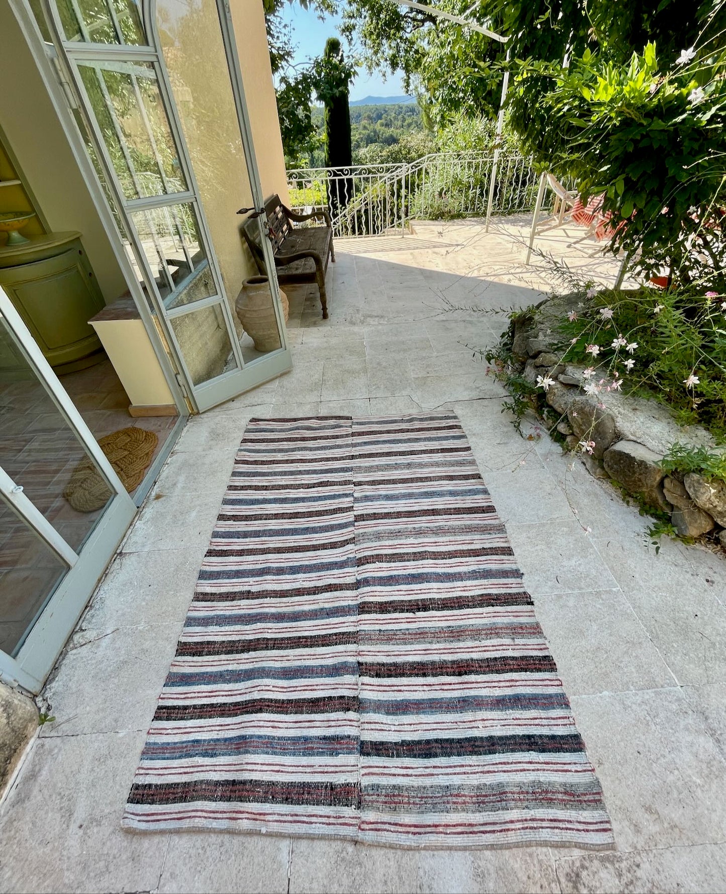 striped indigo blue red grey rag rug cotton vintage rustic floor mat washable wide trasmatta