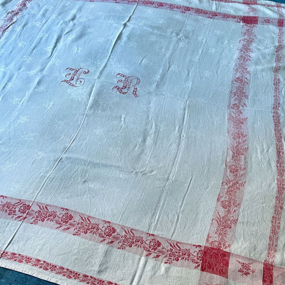 white red damask french tablecloth christmas table linen square cotton vintage tablescape cloth