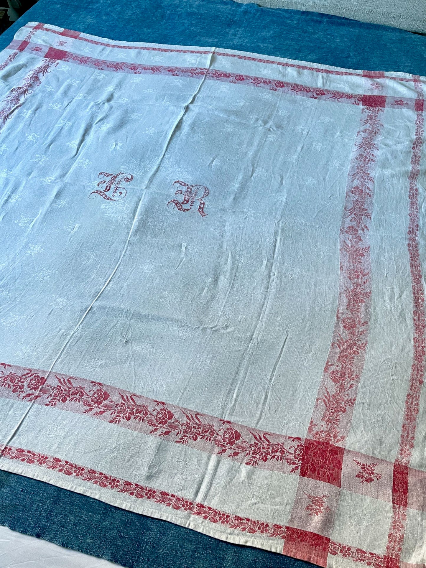 white red damask french tablecloth christmas table linen square cotton vintage tablescape cloth