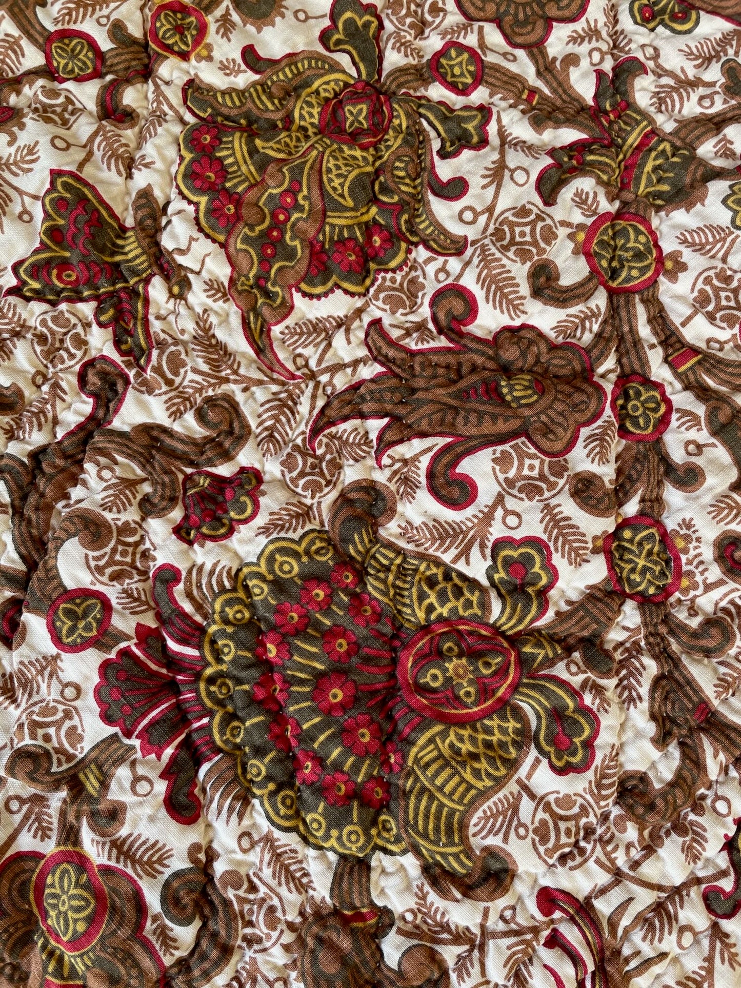 
                  
                    red gold brown fall colour antique french quilt large floral cotton bedcover provencal pique 
                  
                