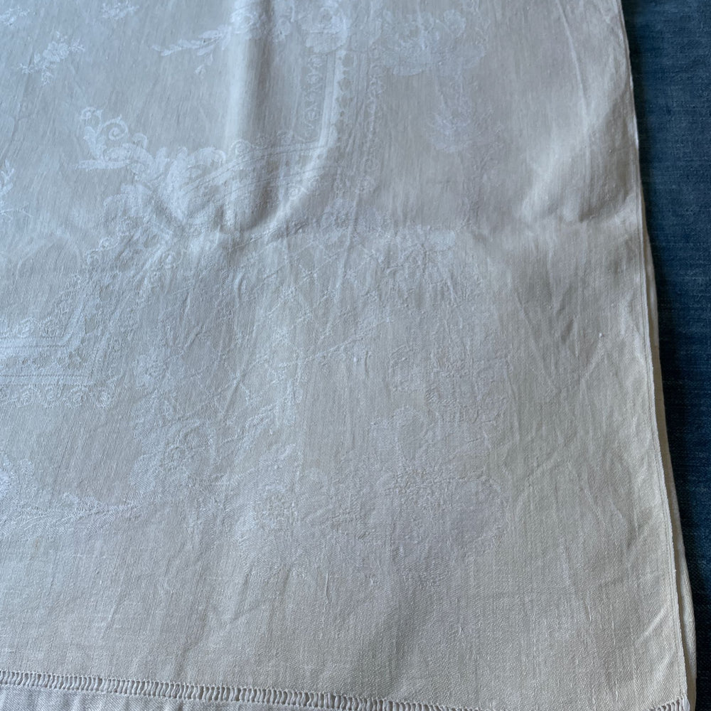 
                  
                    antique french cream linen tablecloth table linen monogrammed MB christmas table cover long cloth
                  
                