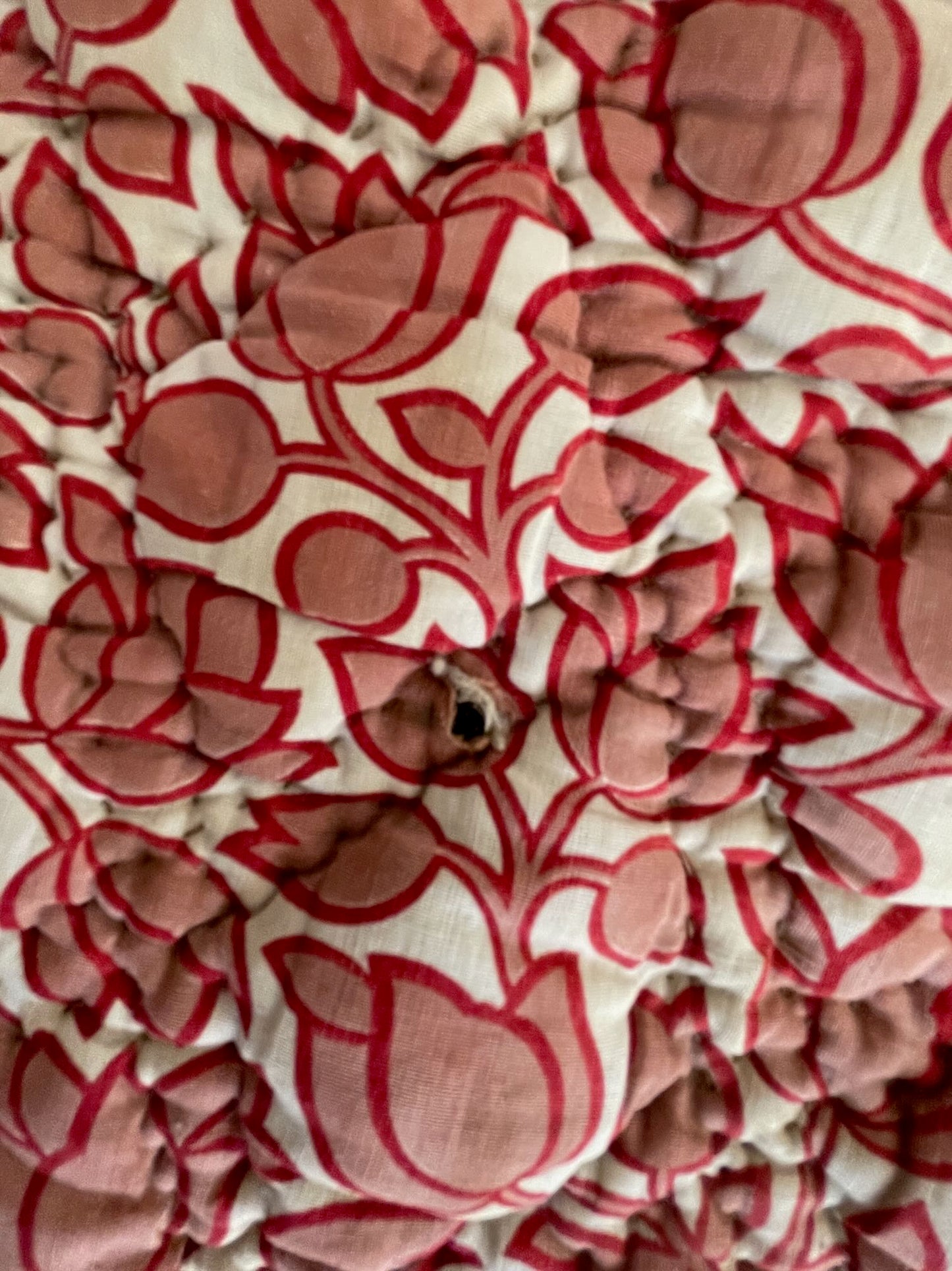 
                  
                    pink red brown floral antique french quilt provencal pique small cotton bedcover hand stitched
                  
                