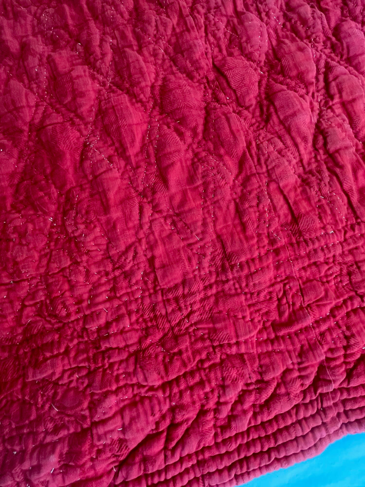 
                  
                    pink red brown floral antique french quilt provencal pique small cotton bedcover hand stitched
                  
                